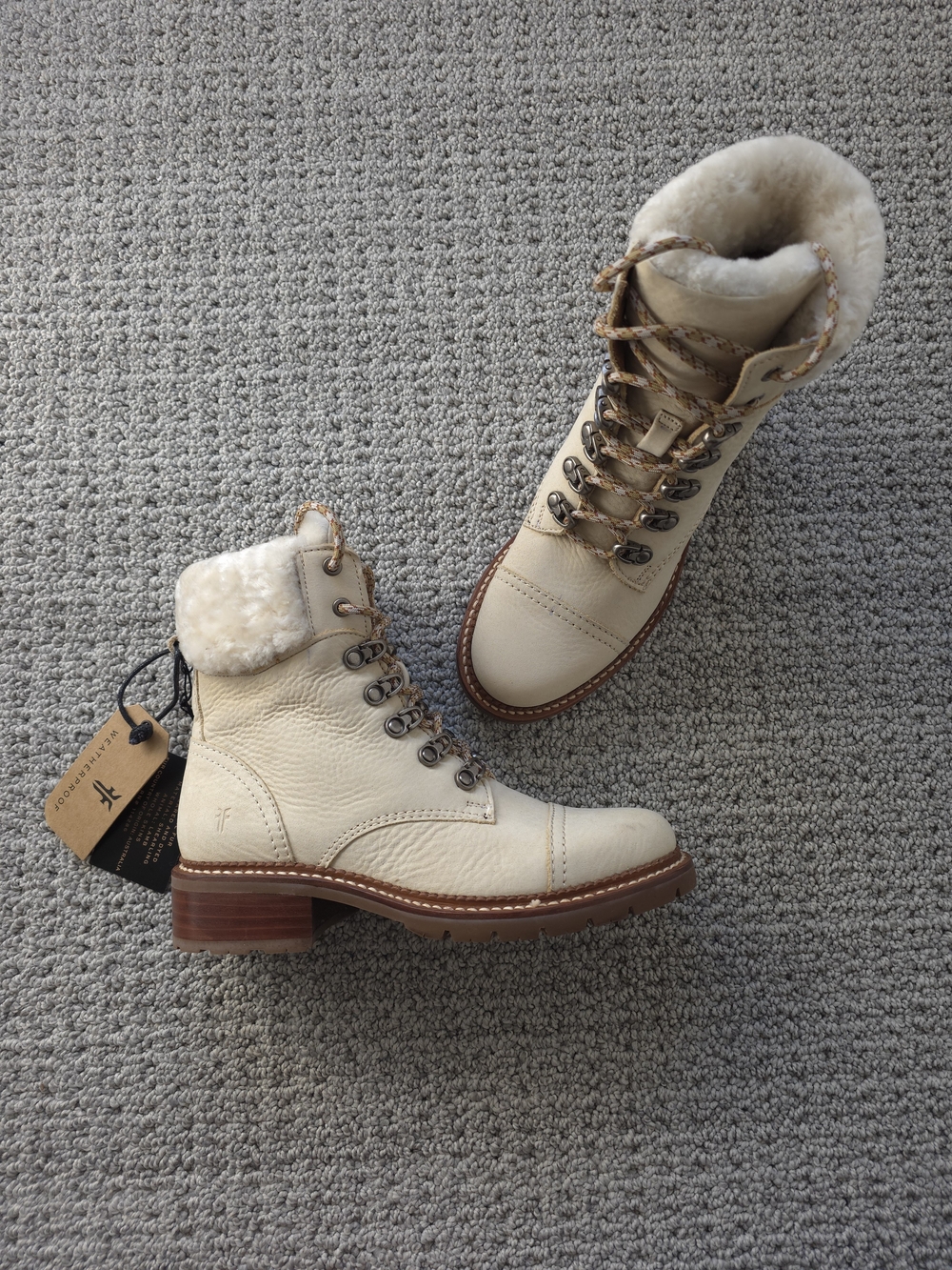 Frye Samantha Hiker Boots in Ivory Nubuck
